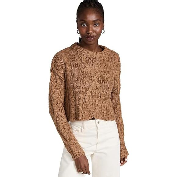 Free People Brown Cutting Edge Cable Sweater Size XS - Picture 1 of 12